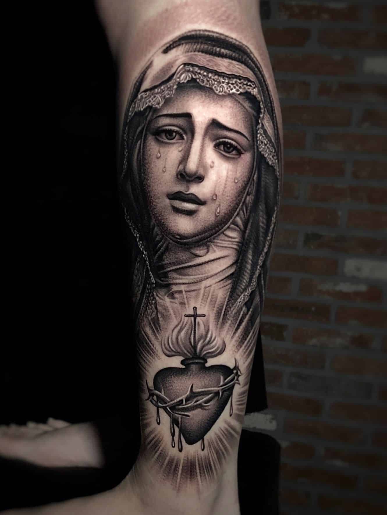 Infamous Tattoo Company : Tattoos : Realistic : Mary with Jesus Tattoo