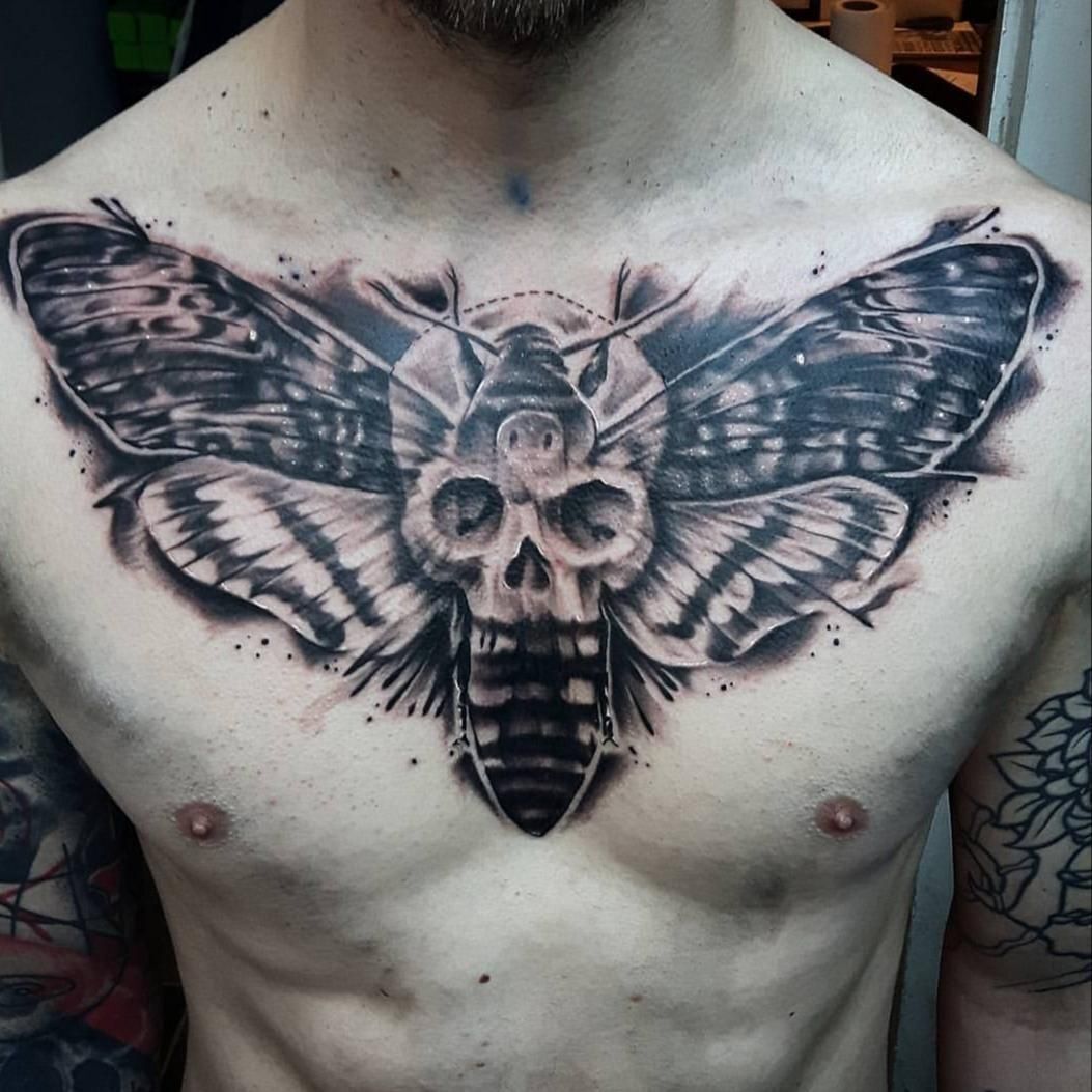 Chest Death Moth Tattoo