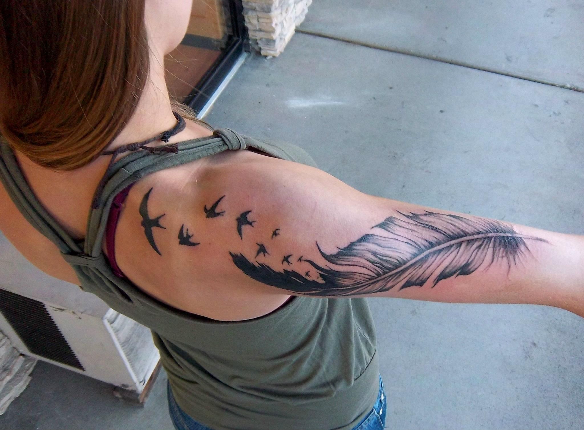 Feather Shoulder Tattoo For Women