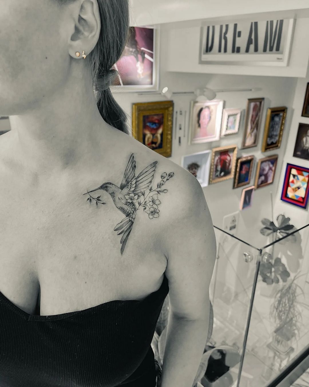 Hummingbird Shoulder Tattoo For Women