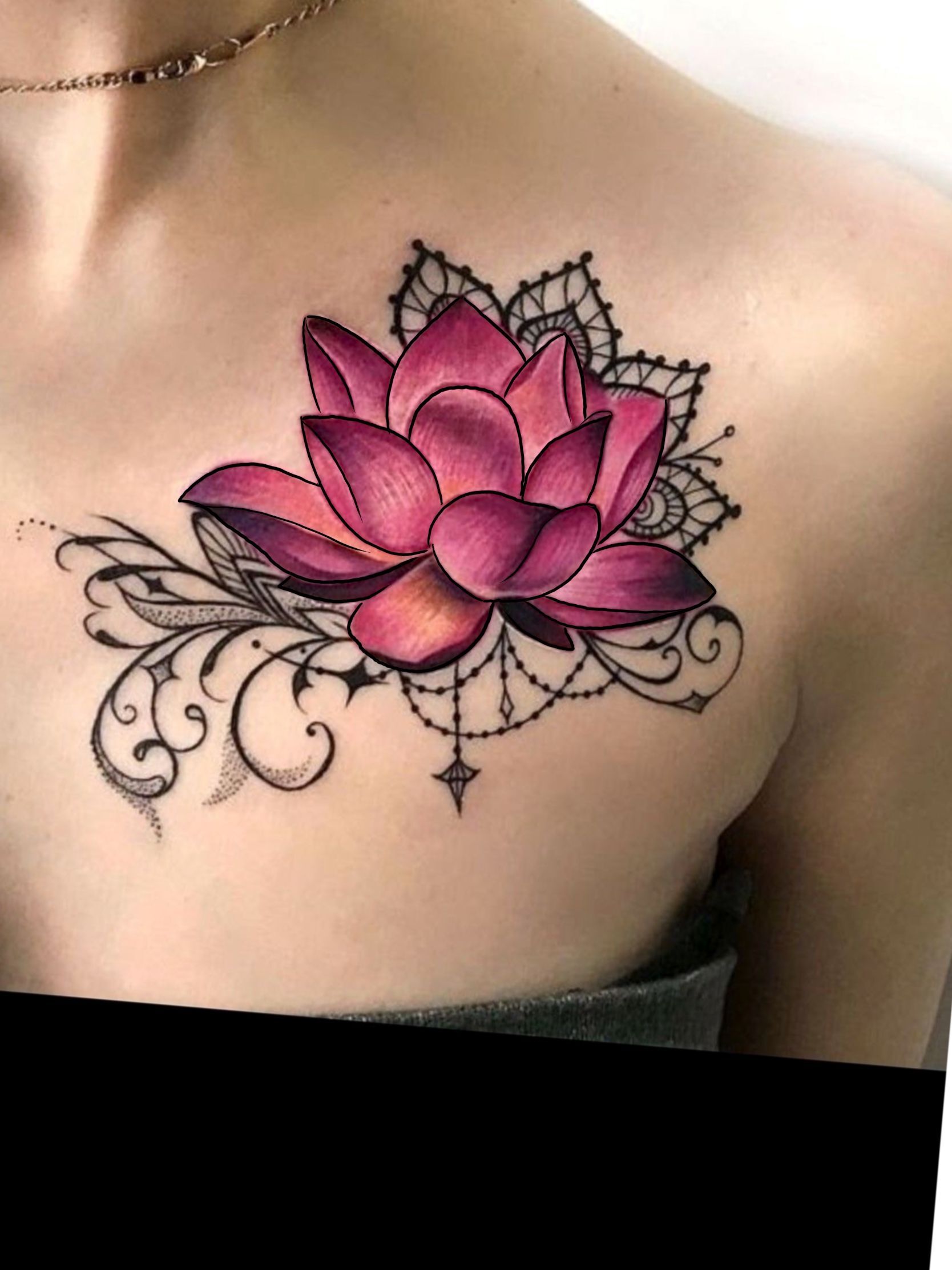 Lotus Flower Shoulder Tattoo For Women