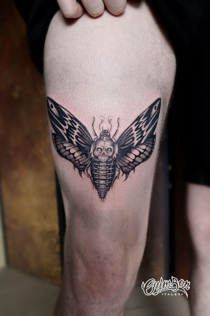 Thigh Death Moth Tattoo