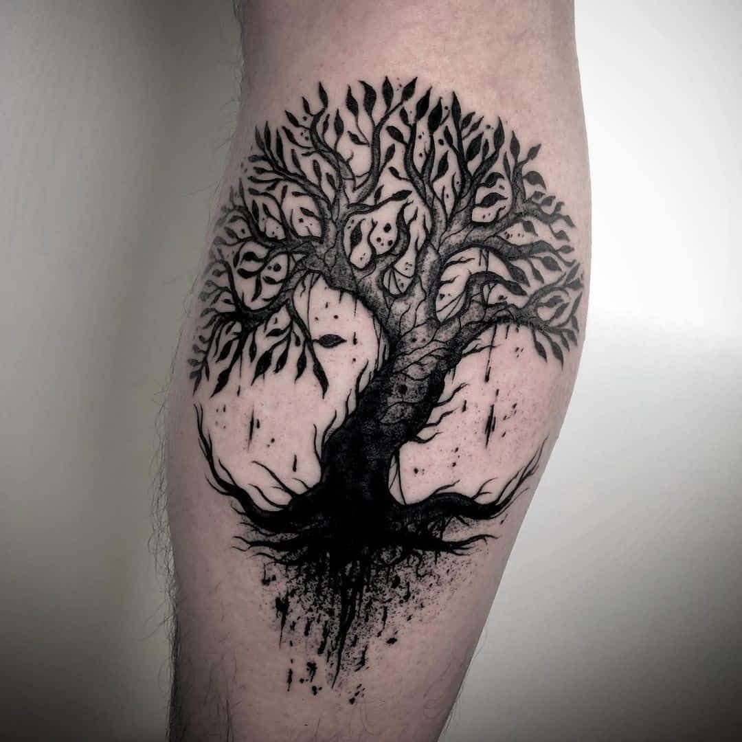 Black And Grey Tree Of Life Tattoo