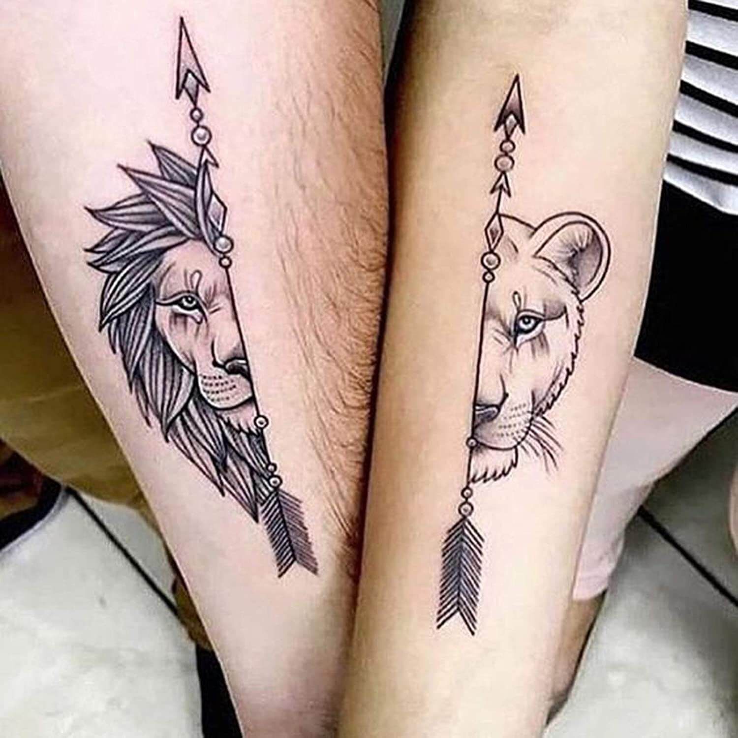 Lion And Lioness Couple Tattoo