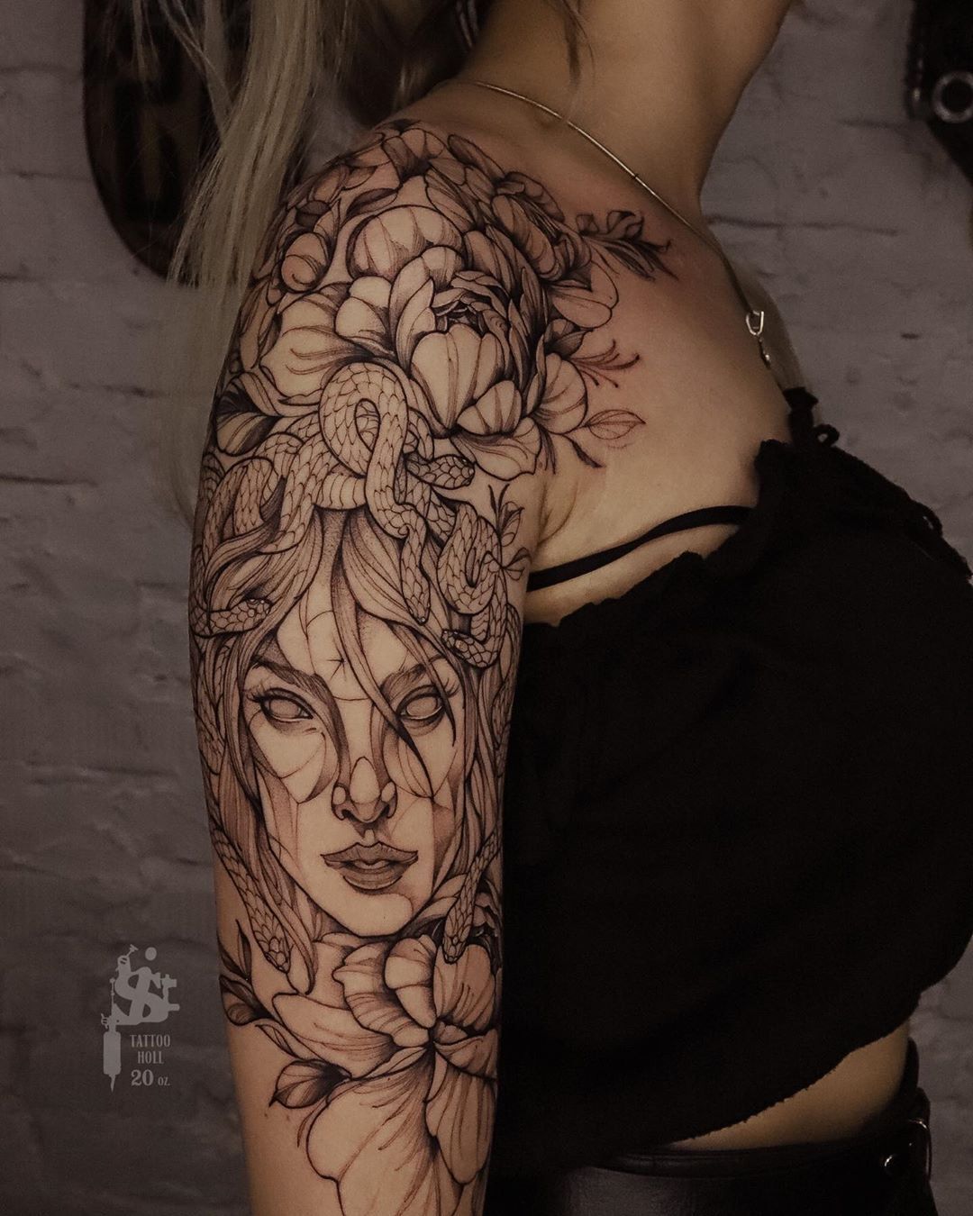 Shoulder Upper Arm Medusa Tattoo