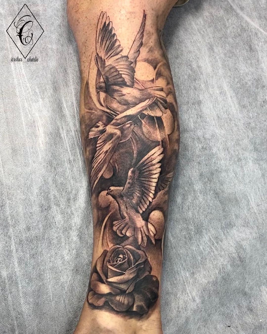 Black And Grey Dove Tattoo